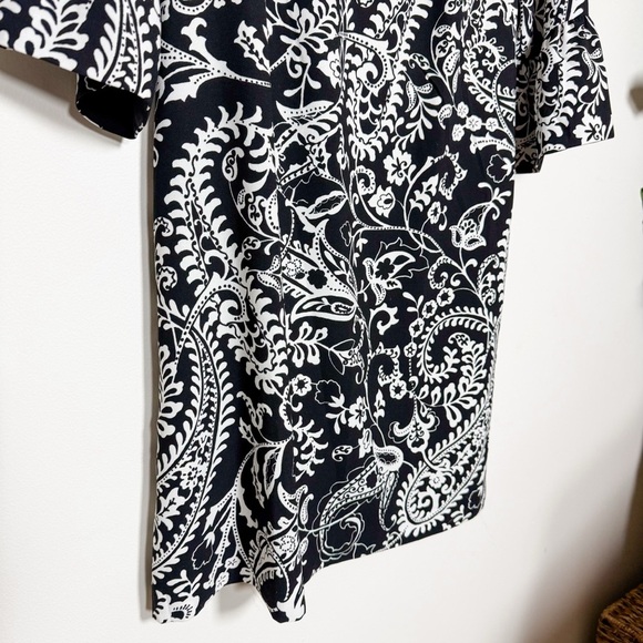 Talbots Womens Black White Paisley Sheath Dress Bell Sleeve Size 12P Petite - Picture 4 of 13